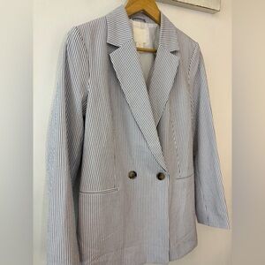 H&M Oversized Seersucker Double Breasted Longline Blazer